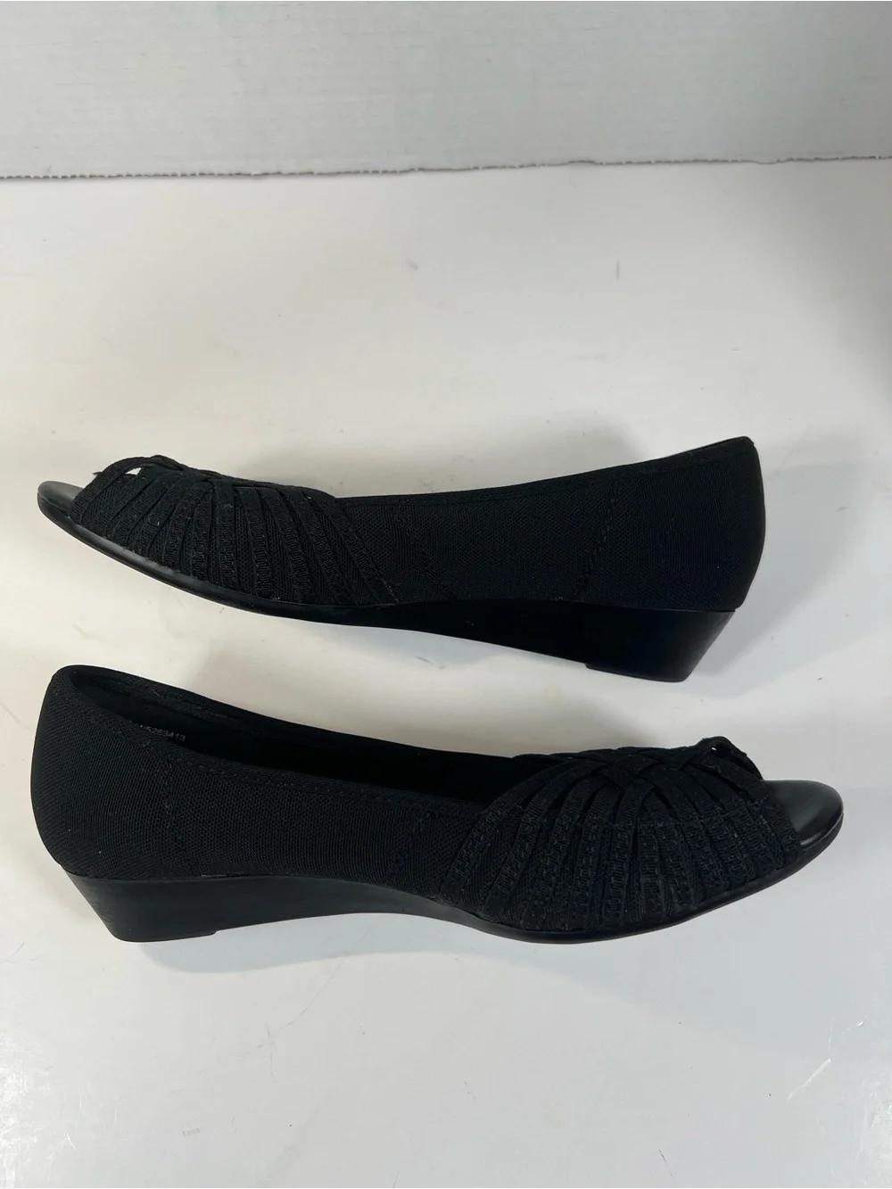 IMPO Stretch Riswel Black Woven Peep Toe Wedge Pumps Women’s 7.5M
